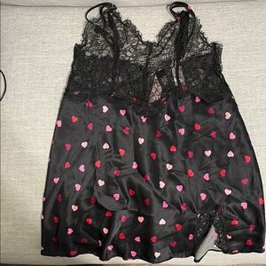 Victoria's Secret Black and Pink Heart Chemise